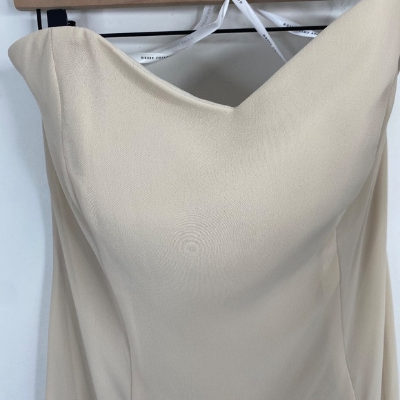NWT Dessy Collection Strapless Dress 14 Tea Length Nude Palomino Prom Wedding - Picture 2 of 9